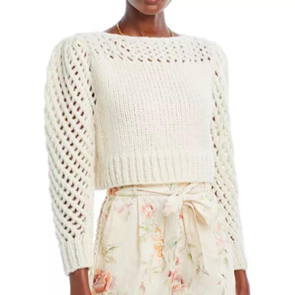 NWT 445 LoveShackFancy Larson Crop Pullover White Antique baby alpaca Size XL - Picture 3 of 14